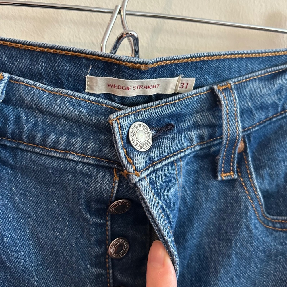 Levi's Premium Wedgie Straight Jeans Blue 31 High Rise Button Fly 34964-0080 - Picture 2 of 8